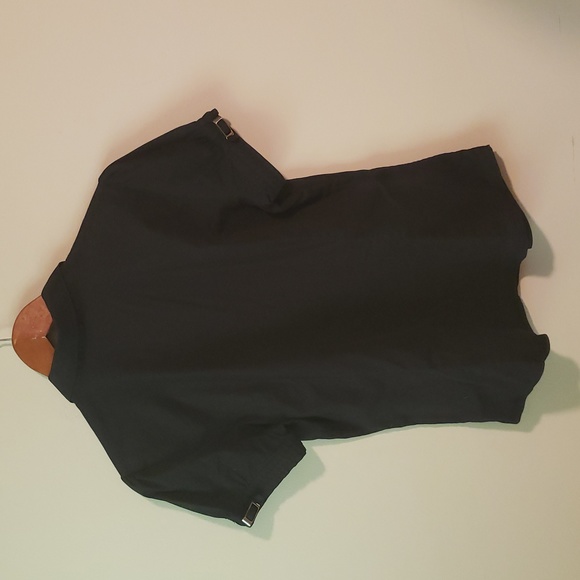 Fitted Collared V Neck Button Down Buckle Cap Sleeve Detail L - Picture 2 of 4